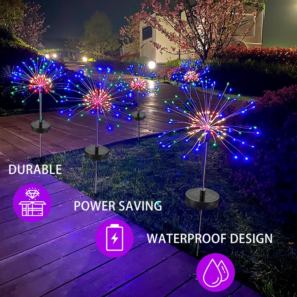 FENGRISE 150 LED Solar Garden Fireworks Light With Remote Control Christmas Outdoor Garden Path Lamp Outdoor Spot Decoration