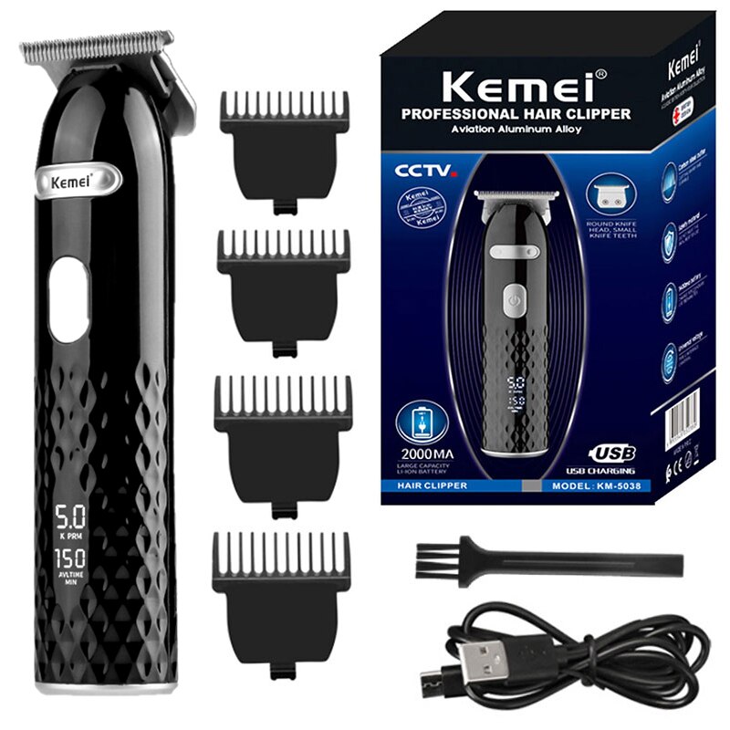 Kemei 5038 – tondeuse à barbe électrique pour hommes, rasoir à 3 vitesses, lame can be zero, machine puissante pour couper les cheveux