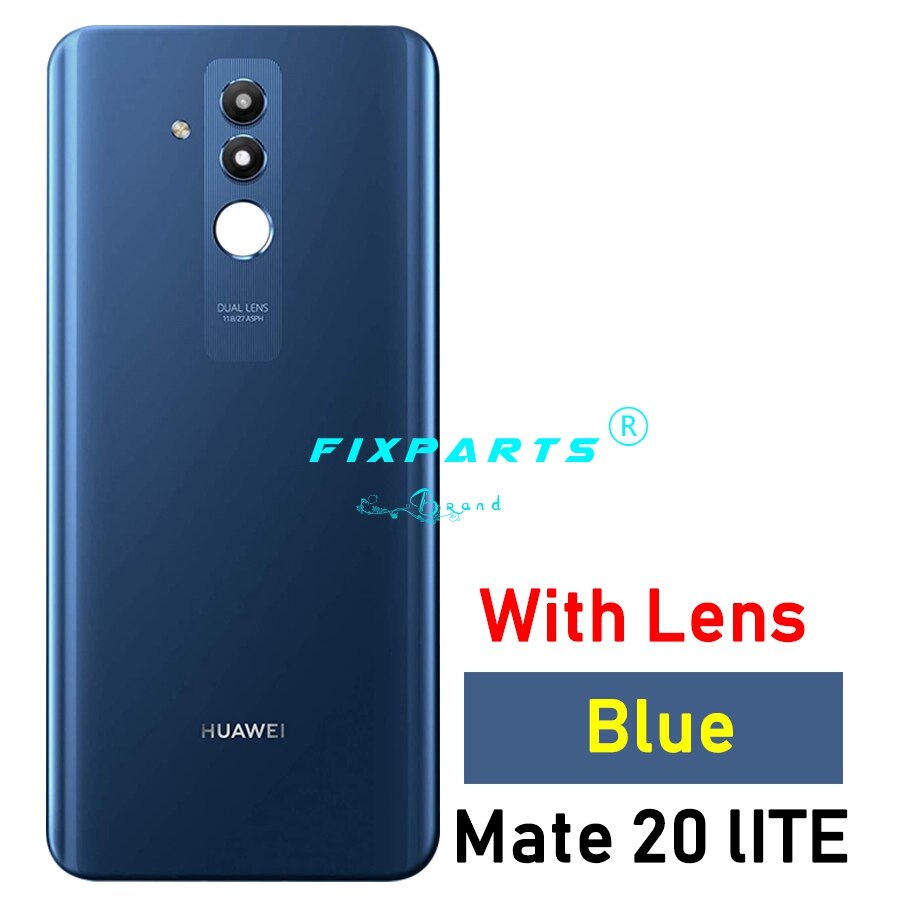 Funda trasera Original para Huawei Mate 20 Lite, carcasa de cristal con lente de cámara, carcasa trasera de cristal: Blue With Lens