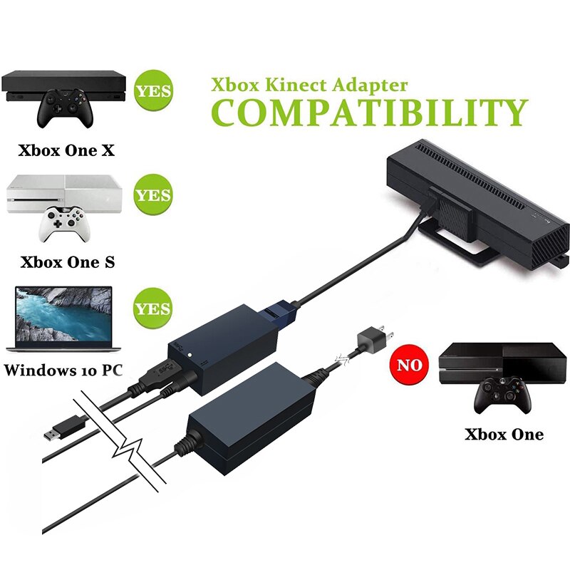USB 3.0 Adapter For One S SLIM/ ONE x Kinect Adapter Power Supply Kinect 2.0 Sensor For Windows 8//8.1/10 US Plug