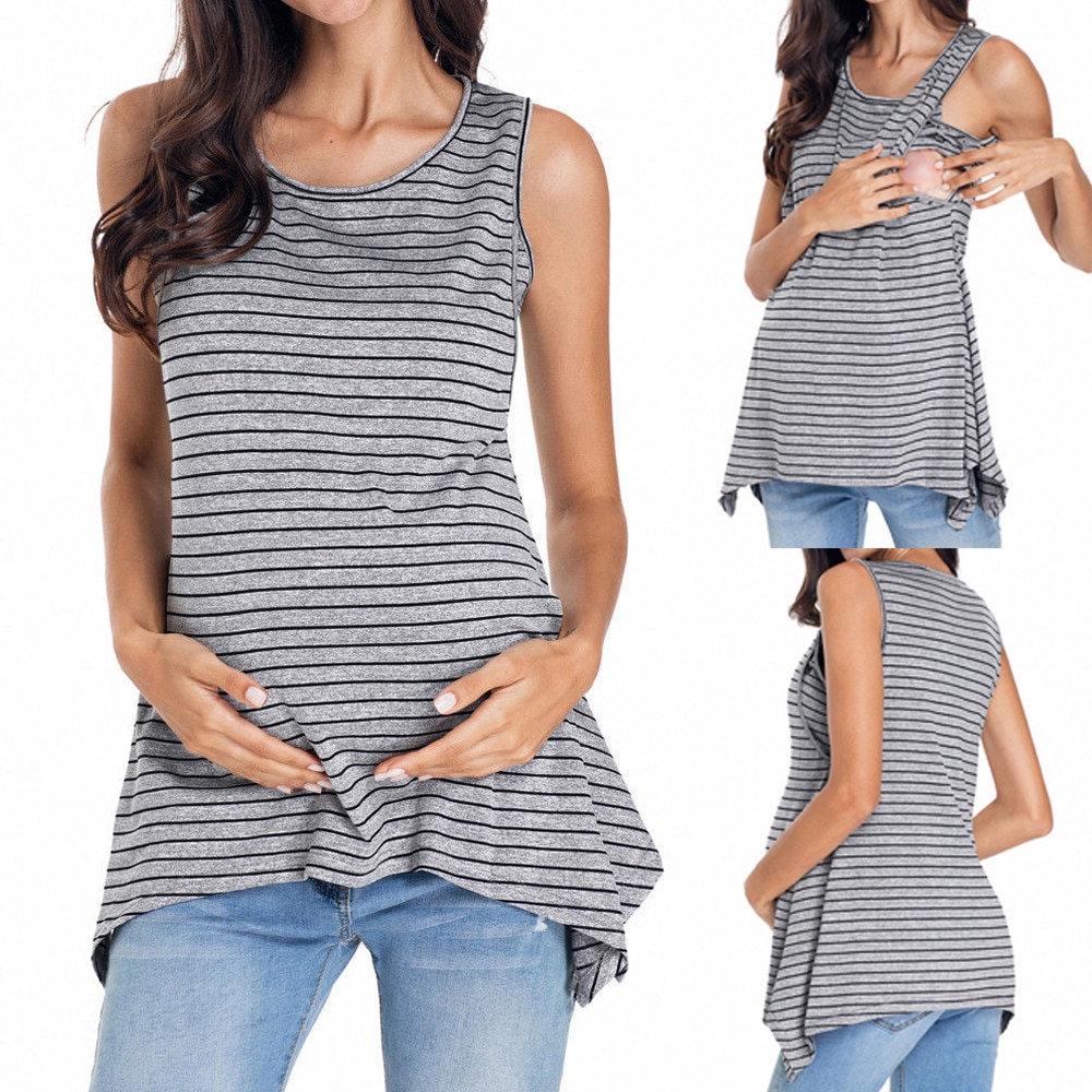 sexy summer women&#39;s pregnant women striped breastfeeding breastfeeding shirt sleeveless comfortable T-shirt vest