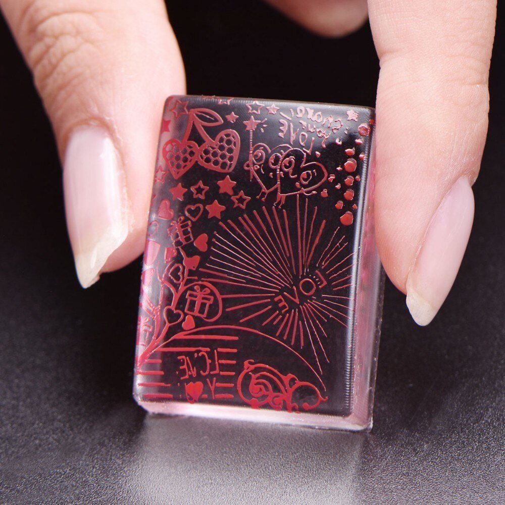 BeautyBigBang 1einstellen Silikon Nagel Stempel Rechteck Gelee Mit Schaber Klar Griff Stanzen Werkzeug Manikübetreffend Nagel Kunst Stempel Bausatz