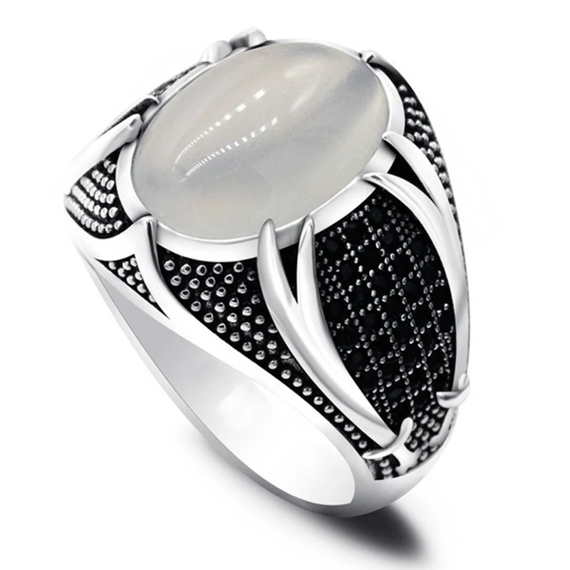 Bague chevalière turque faite à la main pour hommes, Vintage, tendance, bicolore incrusté de Zircon noir, aigle en métal, Punk, bijoux rétro pour fête de mariage: 12 / Bleu