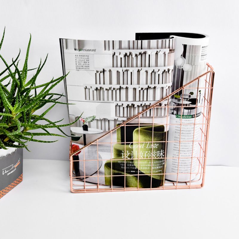 Nordic Wrought Iron Grid File Holder Simple Single Layer Desk Shelf ile Box Magazine Book Stand Office Home Book Storage C26