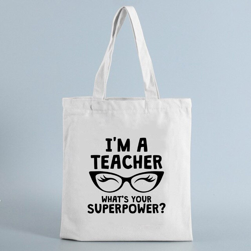 Moda eco professor lona bolsa de ombro reutilizável sacola de compras saco de livro dobrável saco de compras presente de viagem para professores dia