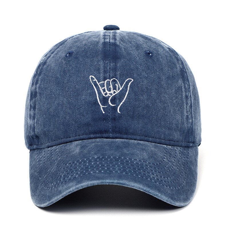 Hang losse honkbalpet geborduurd gewassen distressed dad pet shaka surfer hand aloha ongestructureerde verstelbare band achter hoed pet: Blauw