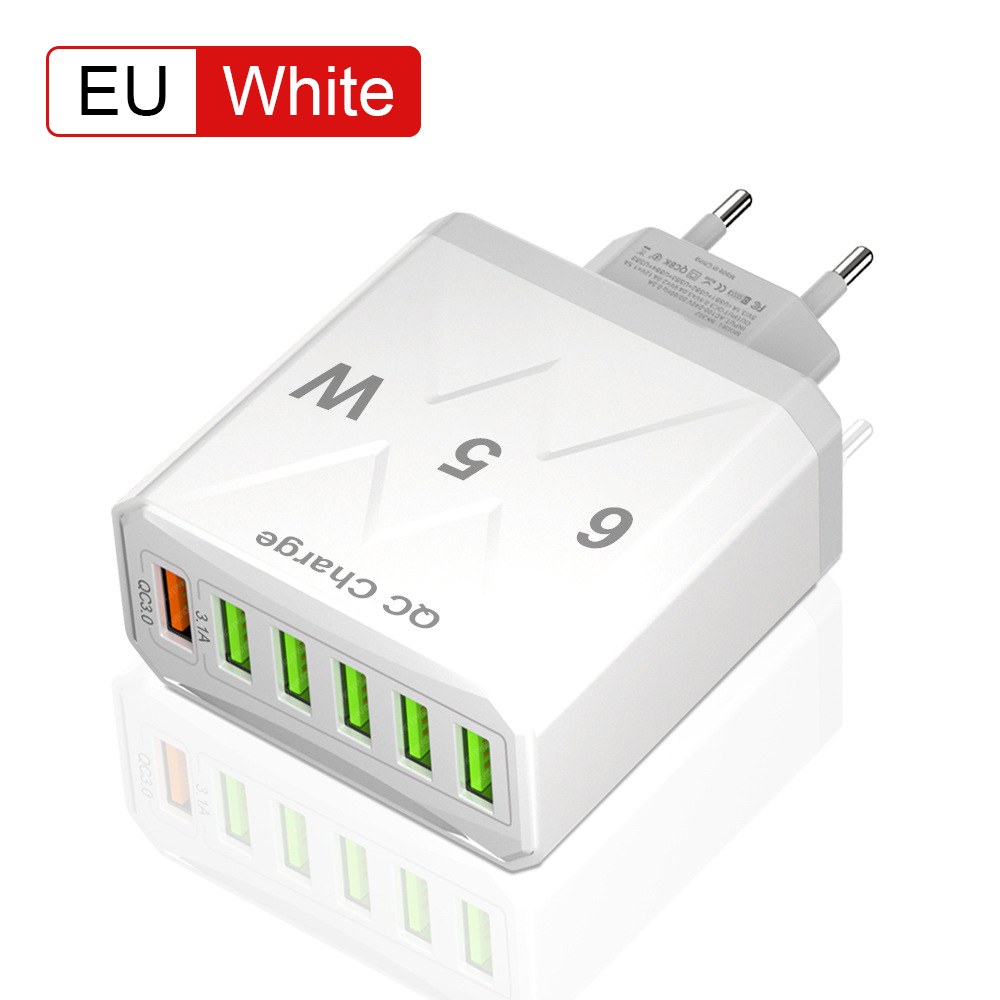 65w mobiele telefoons 6 poorten snellader usb-oplader snellaadadapter 6-- in- -1 qc3.0 us eu-kr-stekker snellader voor iphone: De