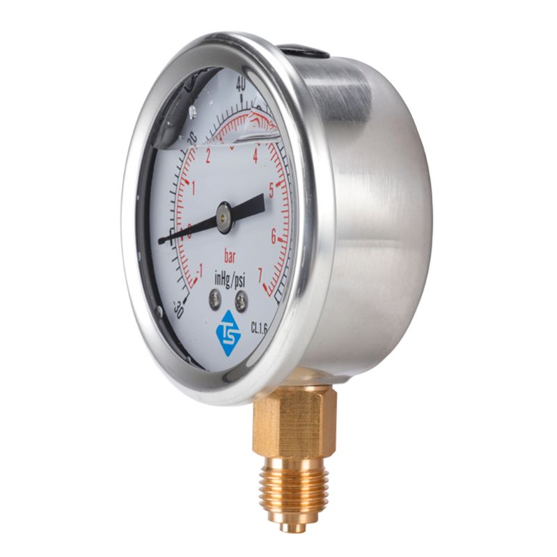 Compound Pressure Vacuum Gauge Glycerine Filled -1/10Bar & -30*Hg 1/4 BSP Bottom