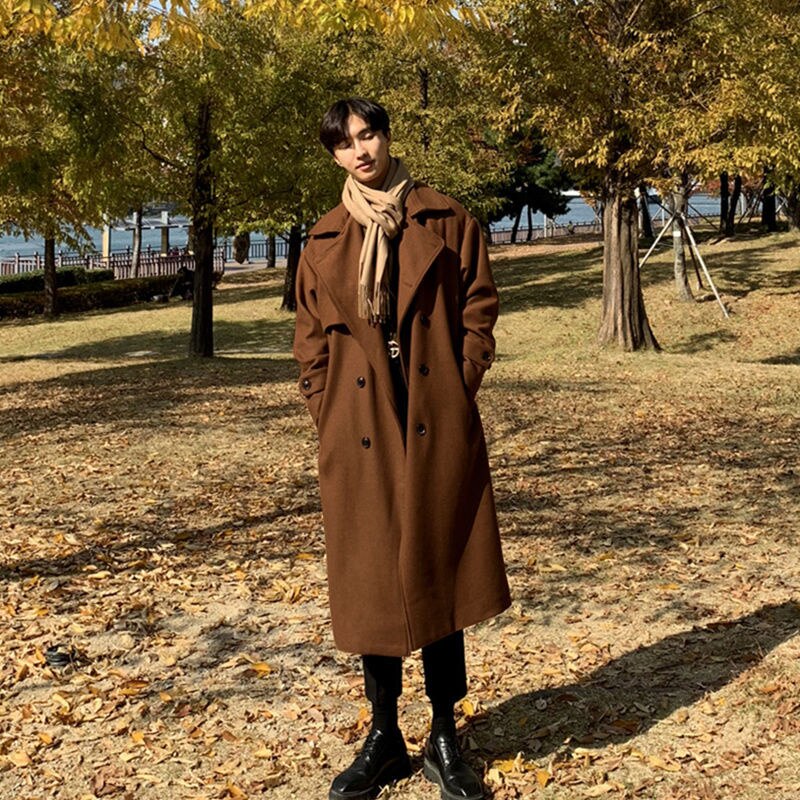 Abrigo de lana para hombre, algodón suelto por encima de la rodilla, largo medio, estilo coreano, tubo recto negro, 2022: Caramel / L
