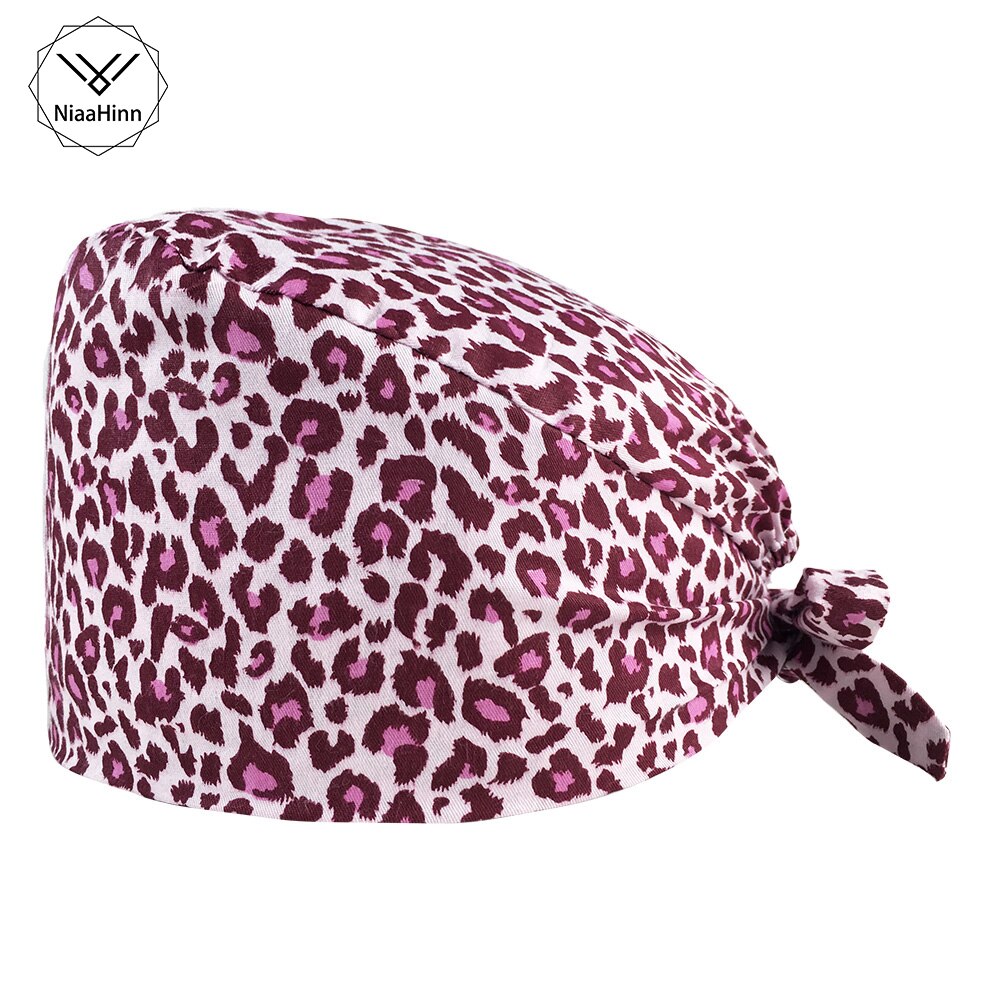 Respirant intégré sueur serviette coton sanitaire chapeau dessin animé impression rose léopard casquette salon soins travail gommage chapeau femmes gommages casquette