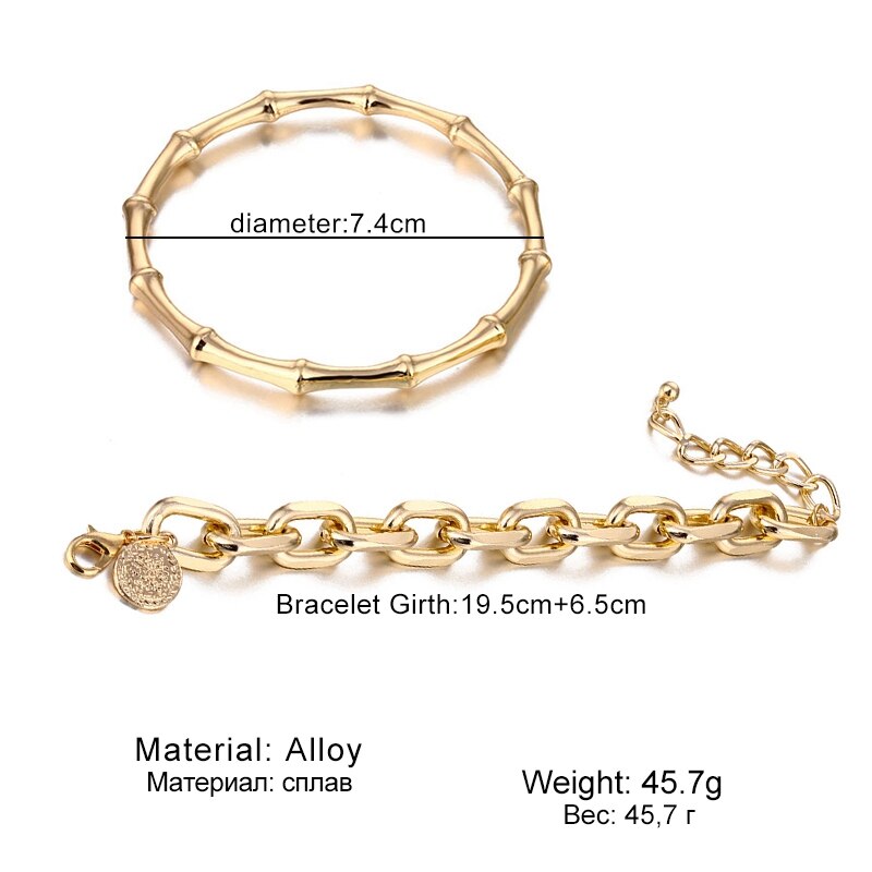 ZOVOLI Punk Gold Rock Heavy Metal Thick Chain Bangles Bracelet Cuban Link 4-Piece Bracelets Set For Women Boho Jewelry: Bracelet ZVB0130-1