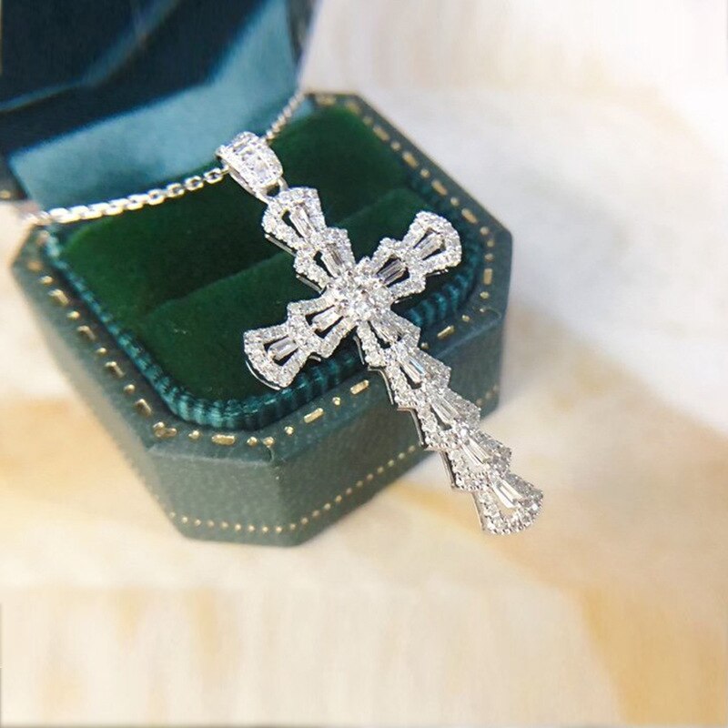 Qtt sølv blændende vintage kors vedhæng halskæde med kæde charms choker luksus dame halskæder forsyninger til smykker