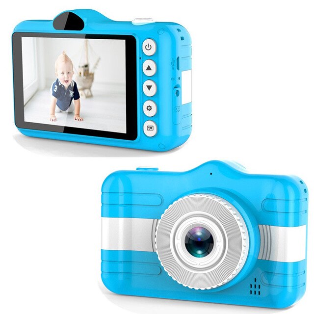 Børnekamera sød tegneserie mini digital kamera til børn 3.5 tommer 12mp 1080p foto videokamera barn fødselsdag jul: Blå intet tf -kort