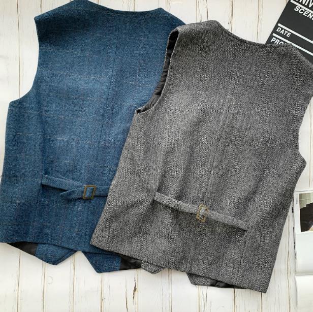 British Style Vest Men's Slim Suit Vests Woolen Cloth Herringbone Men Male Tweed Suits Waistcoat Autumn Winter Vintage