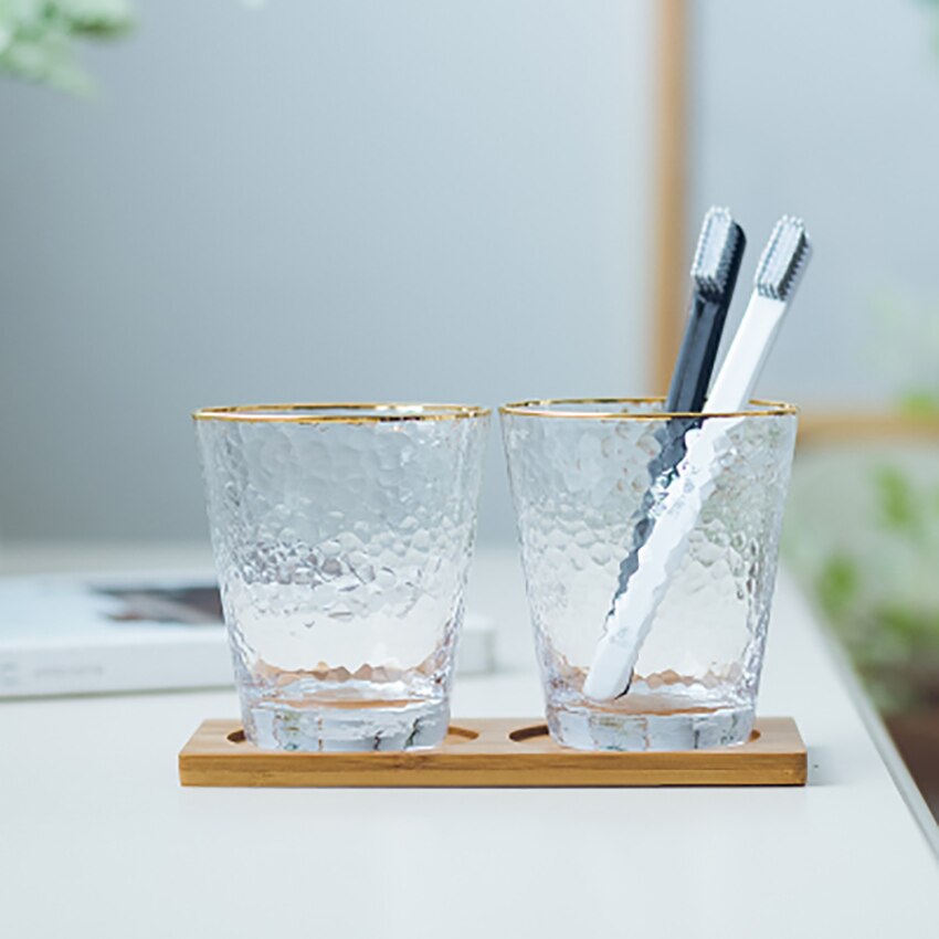 Gold Rim Bathroom Tumblers Toothbrush Holder Cup Transparent Glass Couple Brushing Cup Hotel Home Supplies Multi-function