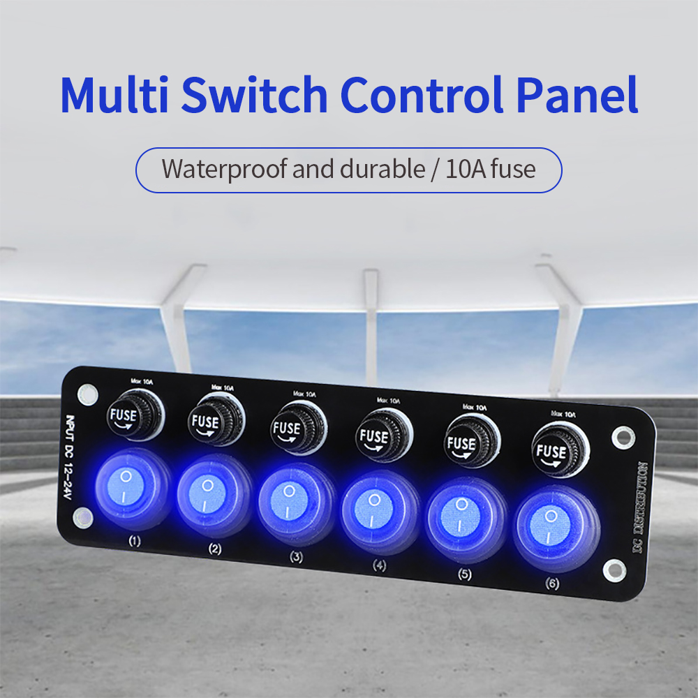 Painel de Controle Switch para Carro, Motorhomes, RV, Barco, Camping, Mult Port, On, Off Button, Toggle Switch, 6 Portas, 12V