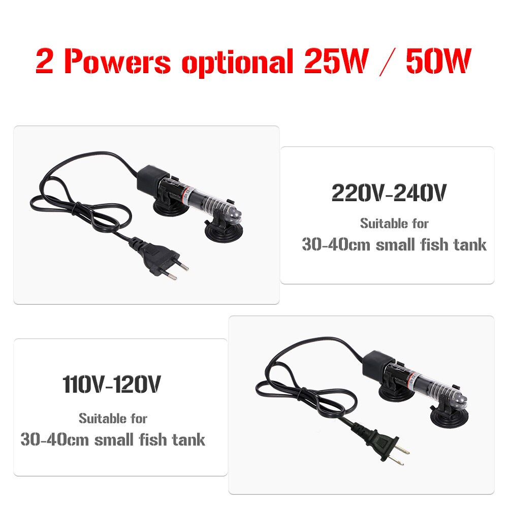 Mini calentador de acuario sumergible, termostato automático, calentador de agua para peceras, tubo de cuarzo con ventosa, accesorios para acuario