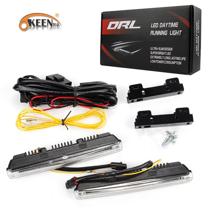 Okeen 2 Pcs Sequentiële Vloeiende Auto Led Drl Dagrijverlichting Drl + Geel Richtingaanwijzer Super Wit Drl fog Lamp 12V