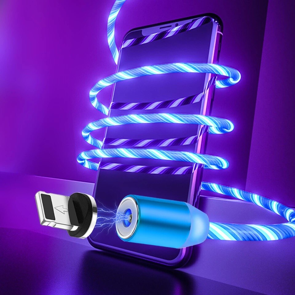 Jusfyu vloeiende licht led magnetische kabel micro usb type c kabel snel opladen datakabel voor iphone samsung usb-c oplaadkabels