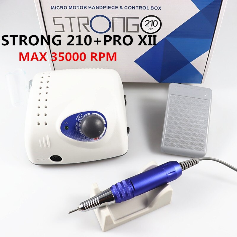 XIINail-taladro Strong 210 PRO, cortadores de máquina de manicura eléctrica uña, pulidora, lima de uñas, 35K