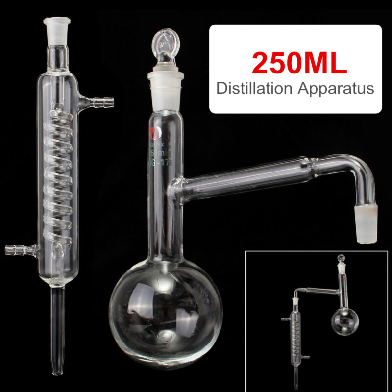 KICUTE 250ml Laboratory Chemistry Distillation Apparatus Lab Glassware Kit with 14/23 Joint