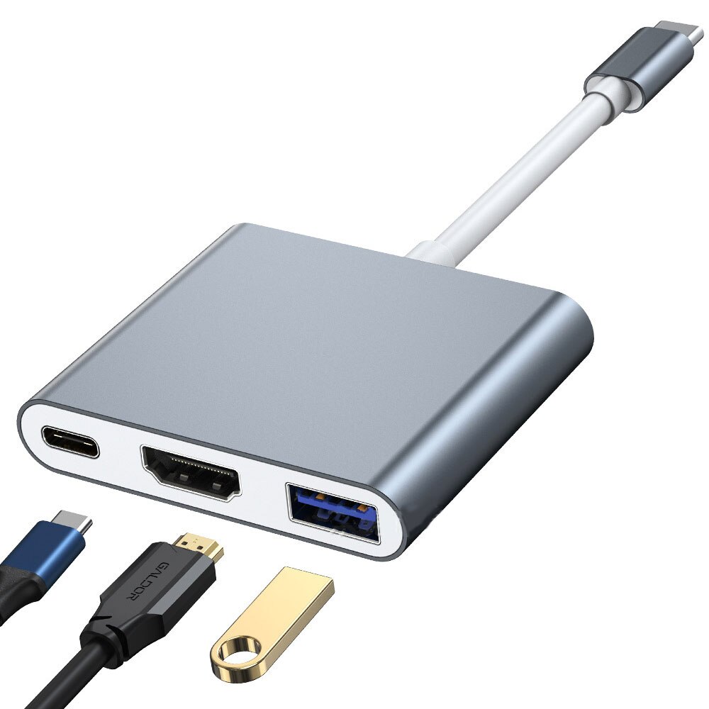 Conversor de vídeo externo fêmea 1080p hdcp para macbook nintendo conversor de vídeo tipo c para vga pd adaptador hub 4 em 1 multi porto: 3 IN 1