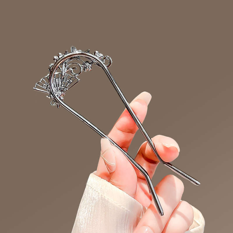 Nueva horquilla en forma de U con abanico de mariposa para mujer, broche para el cabello de alta gama en la parte posterior de la cabeza, palitos para el cabello simples y modernos