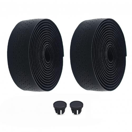 1Pair Road Bike Bicycle Handlebar Tape EVA Anti-slip Bicycle Handle Bar Tapes Wrap Cork Guideline Fixing Strap with Plugs: black