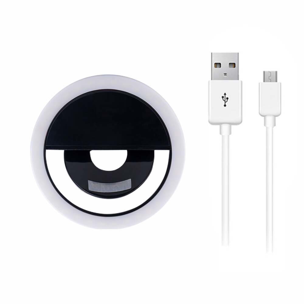 Mobiele Telefoon Selfie Ring Flash Lens Schoonheid Vullen Licht Lamp Draagbare Clip Voor Foto Camera Voor Xiaomi / Huawei Telefoon smartphone: Black