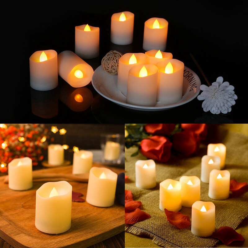 Vela electrónica de 12 uds, 10 teclas, Control remoto, temporización Led de plástico, vela sin llama impermeable para Halloween y Navidad