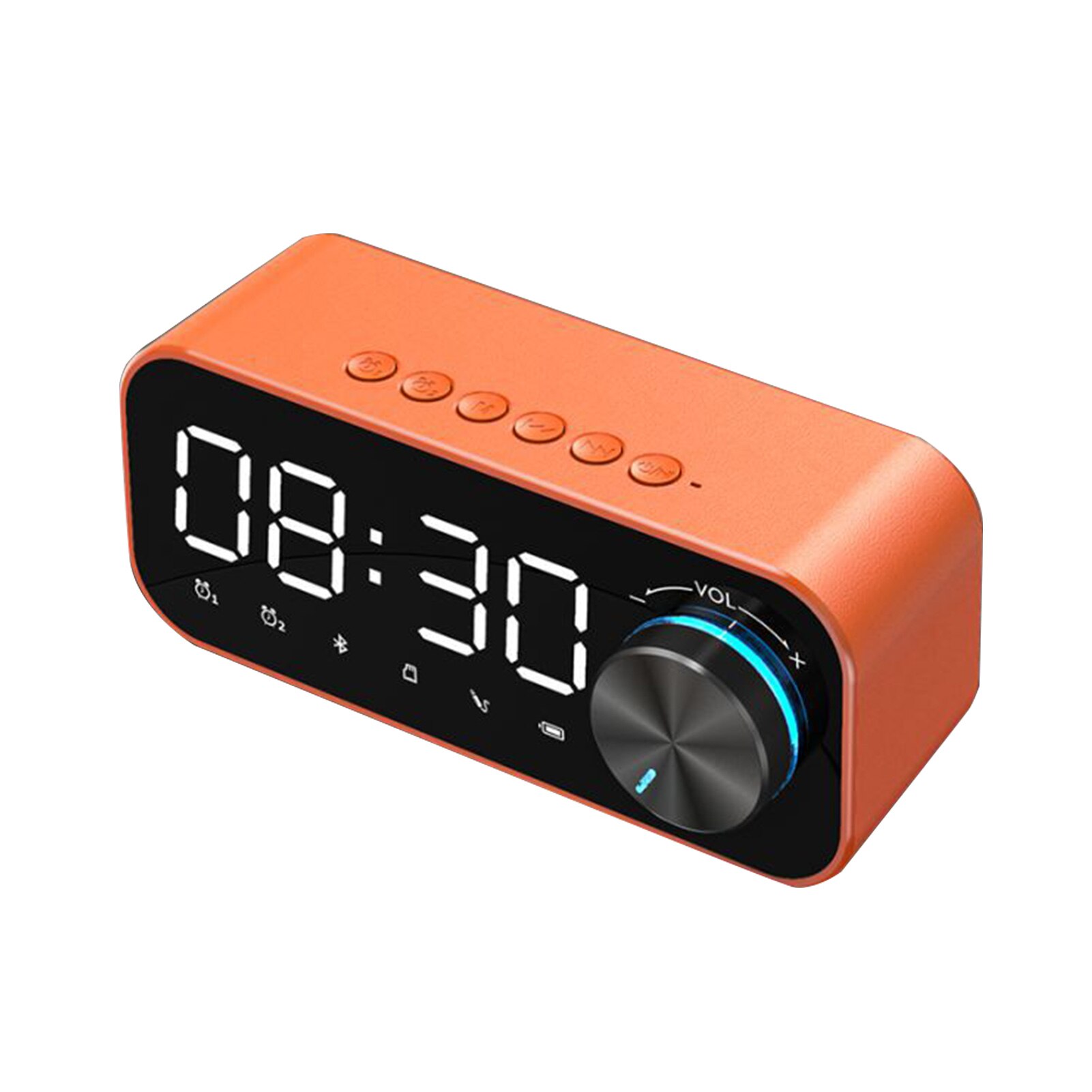 Mirror Surface Office Stereo Adjustable Volume With Night Light Home Decor Alarm Clock LED Digital Desktop Bluetooth Speaker: Orange