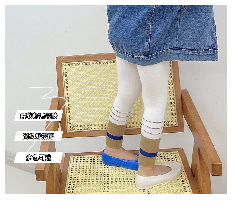 Girls Pants Baby Stripe Leggings Autumn Autumn Korean Style Tights For Kid 1-9 Years Children Clothes Nine-point Pant