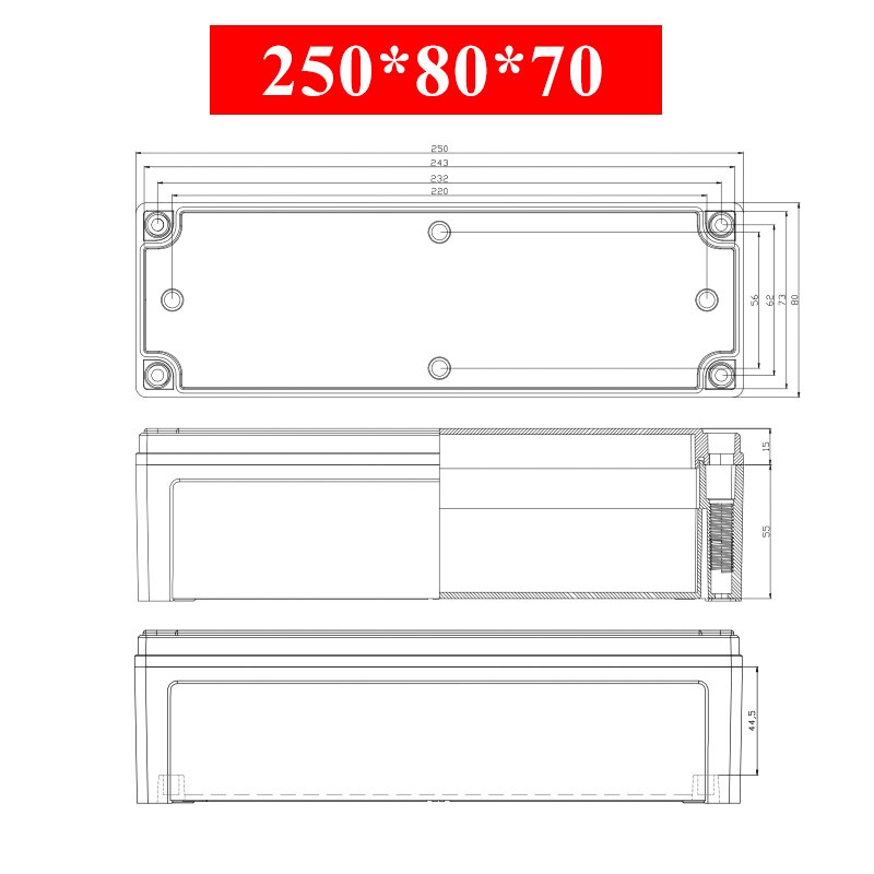 Waterdichte Plastic Behuizing Doos Elektronische Elektrische Project Doos Abs Outdoor Junction Box Behuizing IP67 Project Instrument Case: 250x80x70mm
