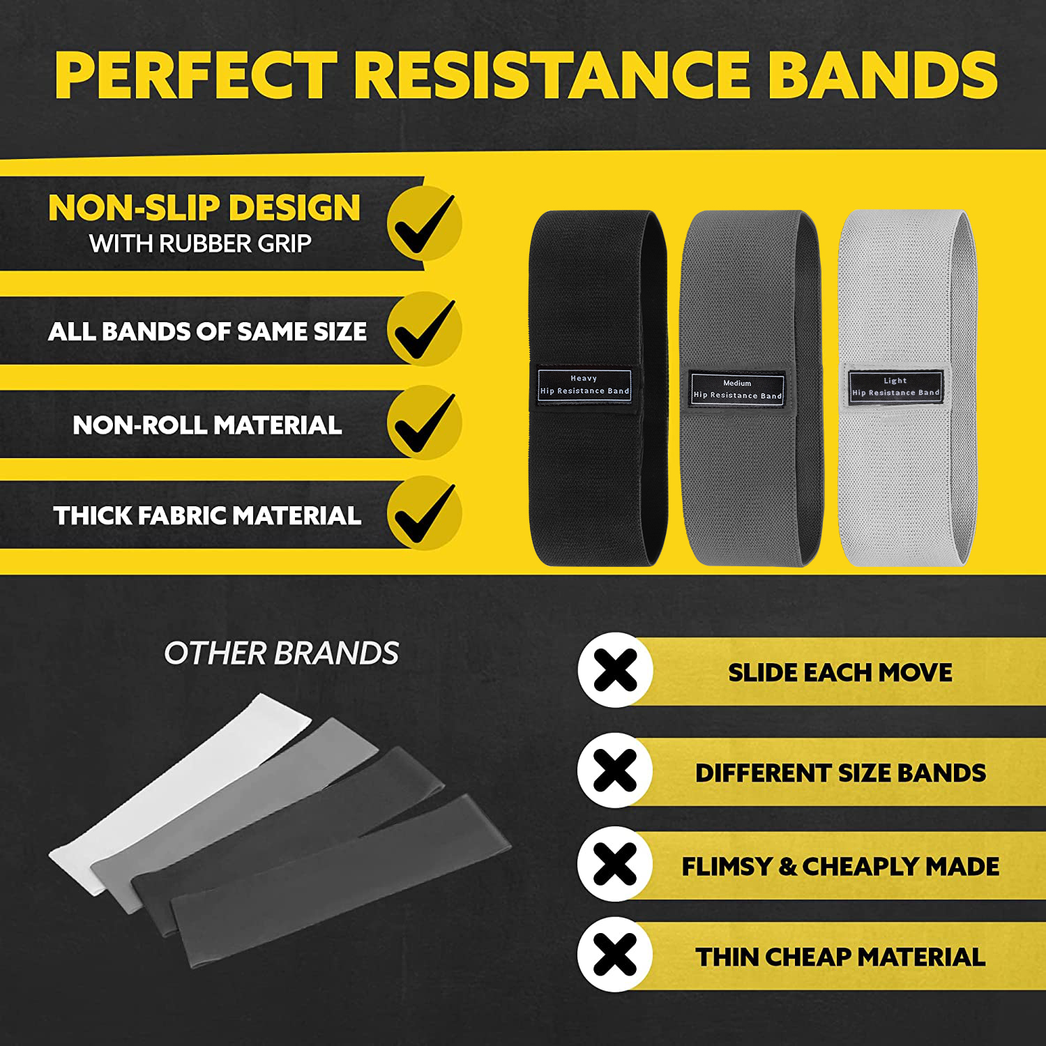 Bandes de résistance en tissu pour butin de hanche, bandes élastiques d'entraînement pour fessiers et cuisses, cercle de Squat, bandes de Fitness extensibles, boucles, équipement de gymnastique et de Yoga