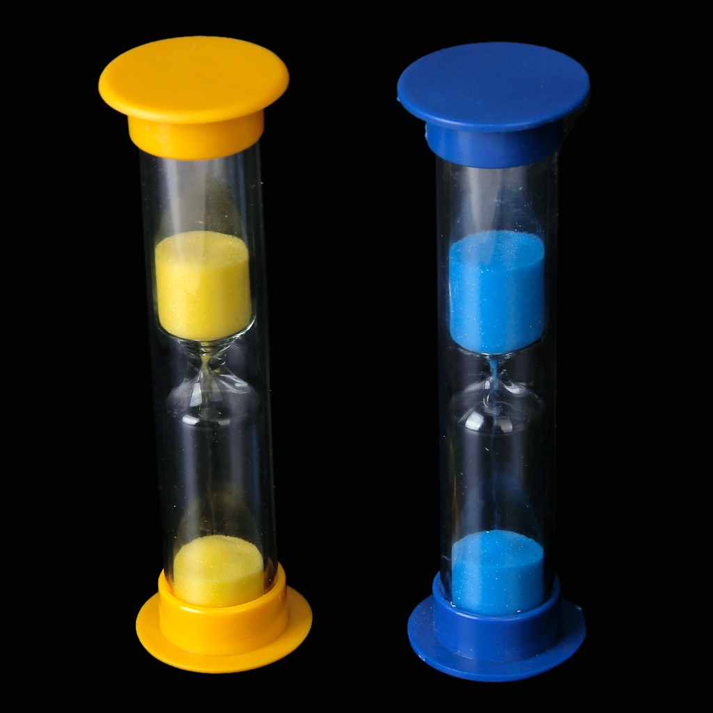 2 Piece Mini Hourglass Sandglass 1 Minute Sand Timer Clock Sand Timer Yellow &amp; Blue Kids Educational Toy