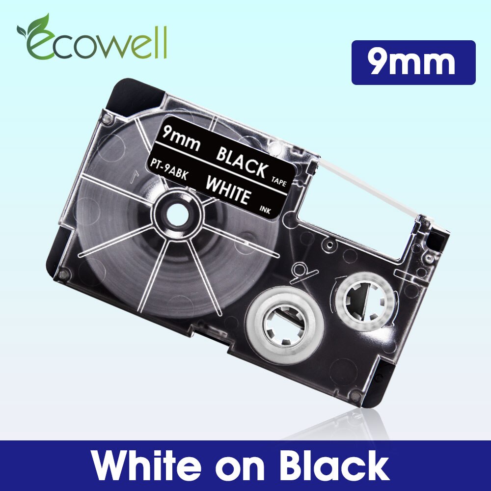 Ecowell XR-9WE XR-9X XR-9RD XR-9BU 9mm label For Casio XR-9YW XR-9GN XR-9GD label tape for Casio KL-60 KL-120 KL-100 Label Maker: White on Black