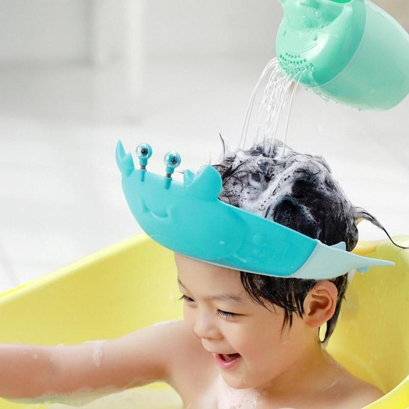 Gorro de ducha para bebé con corona ajustable, gorro de baño para lavar el pelo, protege a los niños, impermeable, evita que el agua entre en las orejas