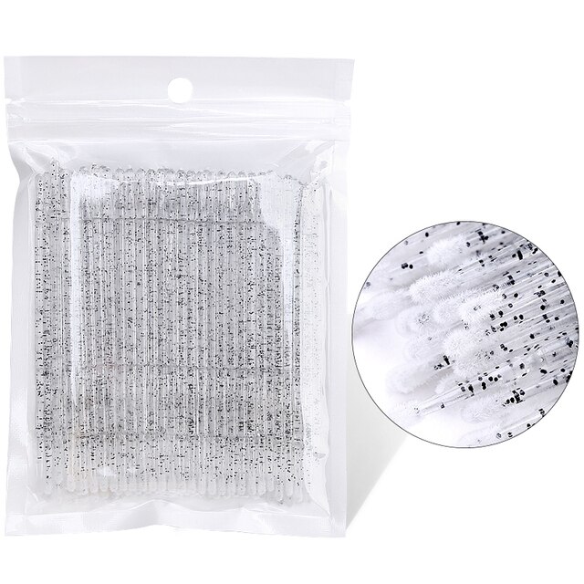 100pcs Disposable MicroBrush Eyelashes Extension Individual Lash Removing Swab Crystal Micro Brush Eyelash Extensions Tools: crystal black