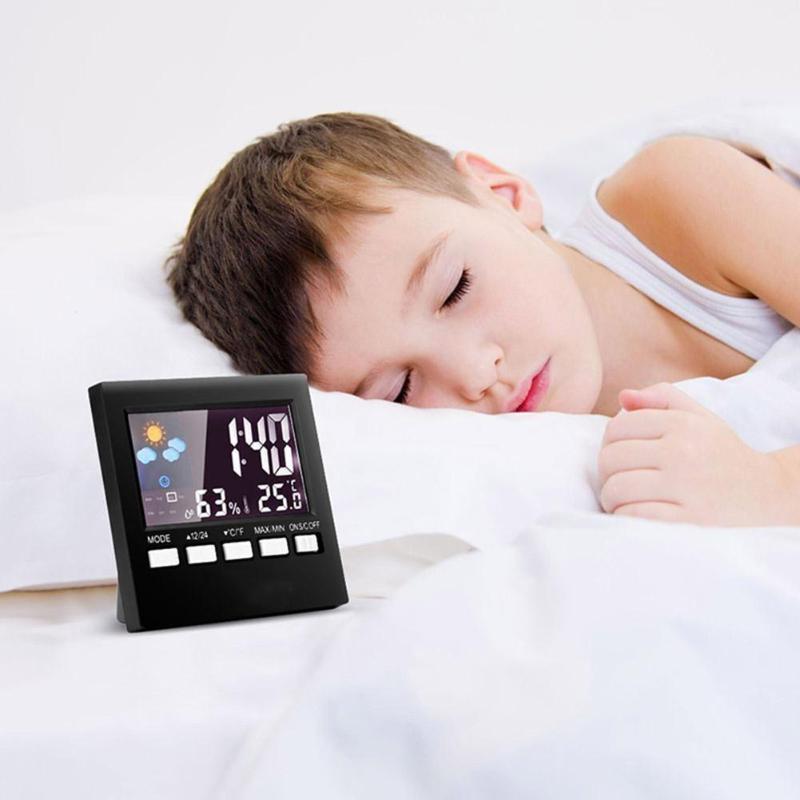 Digital Weather Forecast Station Alarm Clock Kids Indoor /Outdoor Hygrometer Temperature LCD Screen Humidity Monitor Alarm Clock