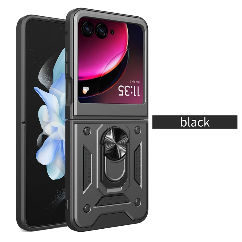 Armor Shockproof Case Voor Motorola Razr 50 40 Ultra Moto Razr + Plus 2024 2023 Cover Met Ring Magnetische houder Coque Fundas: Eva / Black