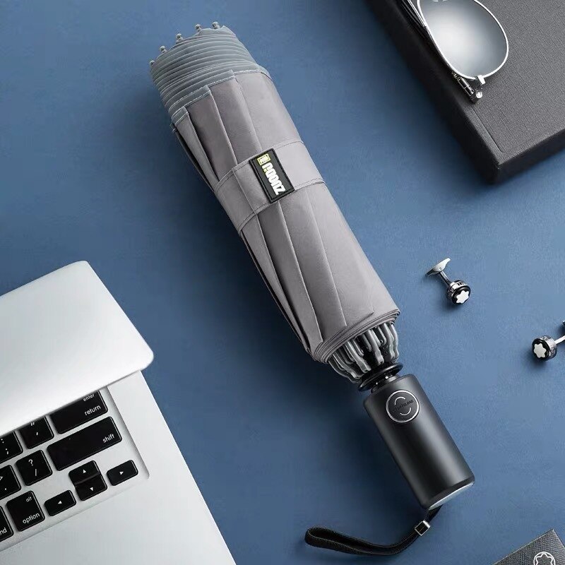 Automatische Vouwen Automatische Open Reverse Paraplu Mannelijke Sunny Regen Sterk Reflecterende Anti-Wind Paraplu Met Led: gray