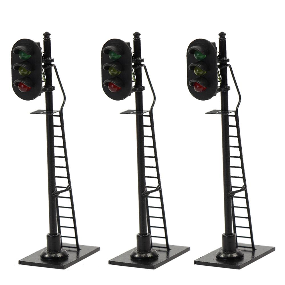 3pcs Model Railroad HO scale Traffic Signals Green Yellow Red 1:87 Block Signal Three-heads Post with Ladder JTD878GYR