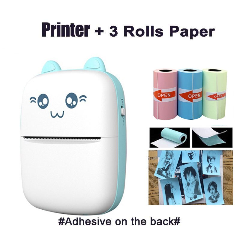 mini Kot C9 bezprzewodowy kieszonkowy rozmiar Bluetooth przenośny termiczny papier fotograficzny drukarka robić 58mm etykieta druku notatka android telefon z IOS: niebieski 3 C naklejka