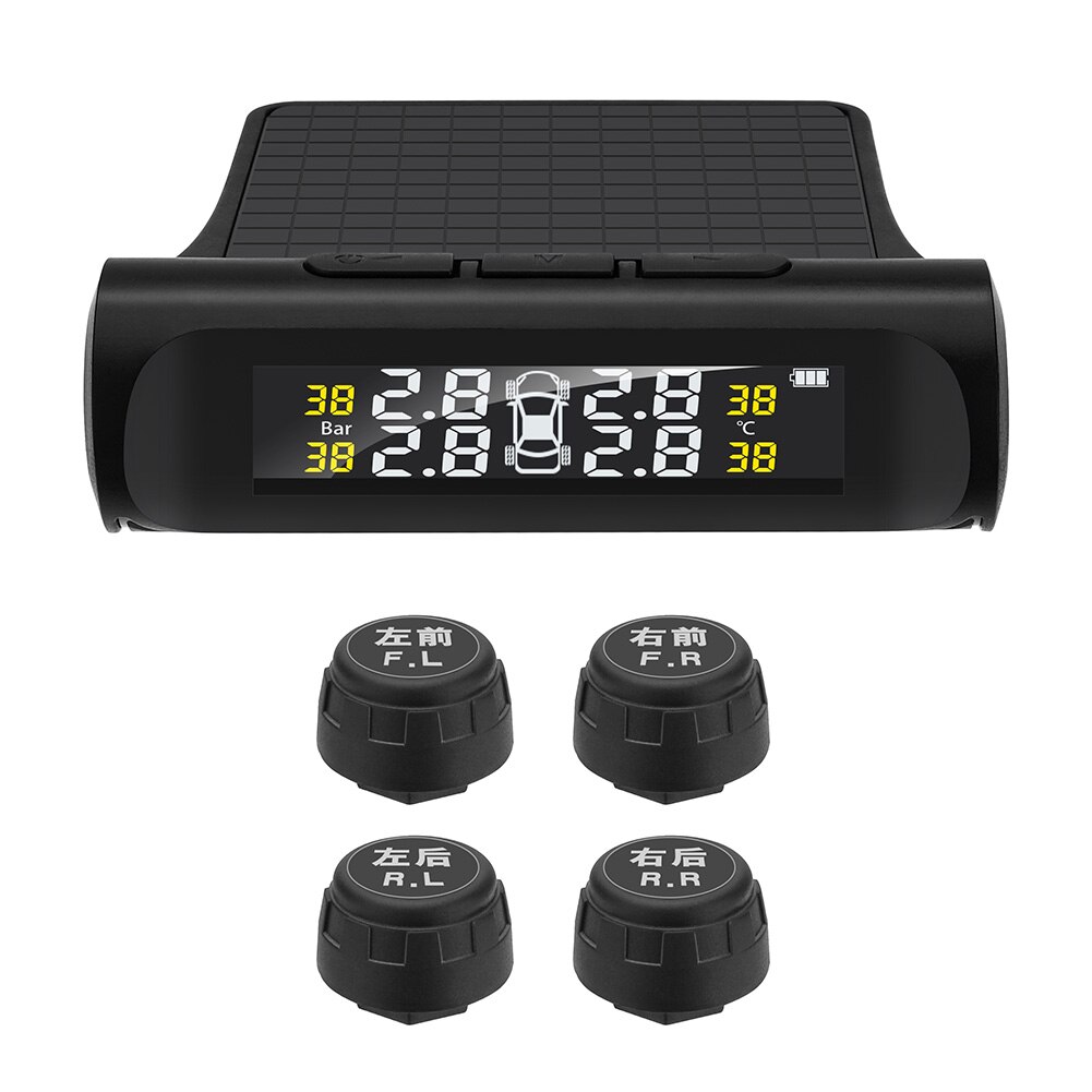 Monitoring System with 4 External Sensors Monitoring Tyre Temperature Solar Car TPMS Vehicle Tire Pressure Alarm System
