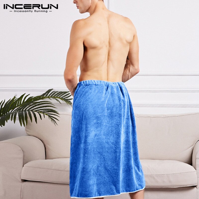 Soft Men Bathrobe Pockets Solid Comfortable Homewear Button Men Bath Skirts Towel Robes Shower Men Beach Bathrobes S-5XL INCERUN