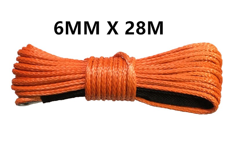Frete Grátis 6mm x 28m cabo linhas de uhmwpe guincho sintético corda plasma com acessórios do carro bainha