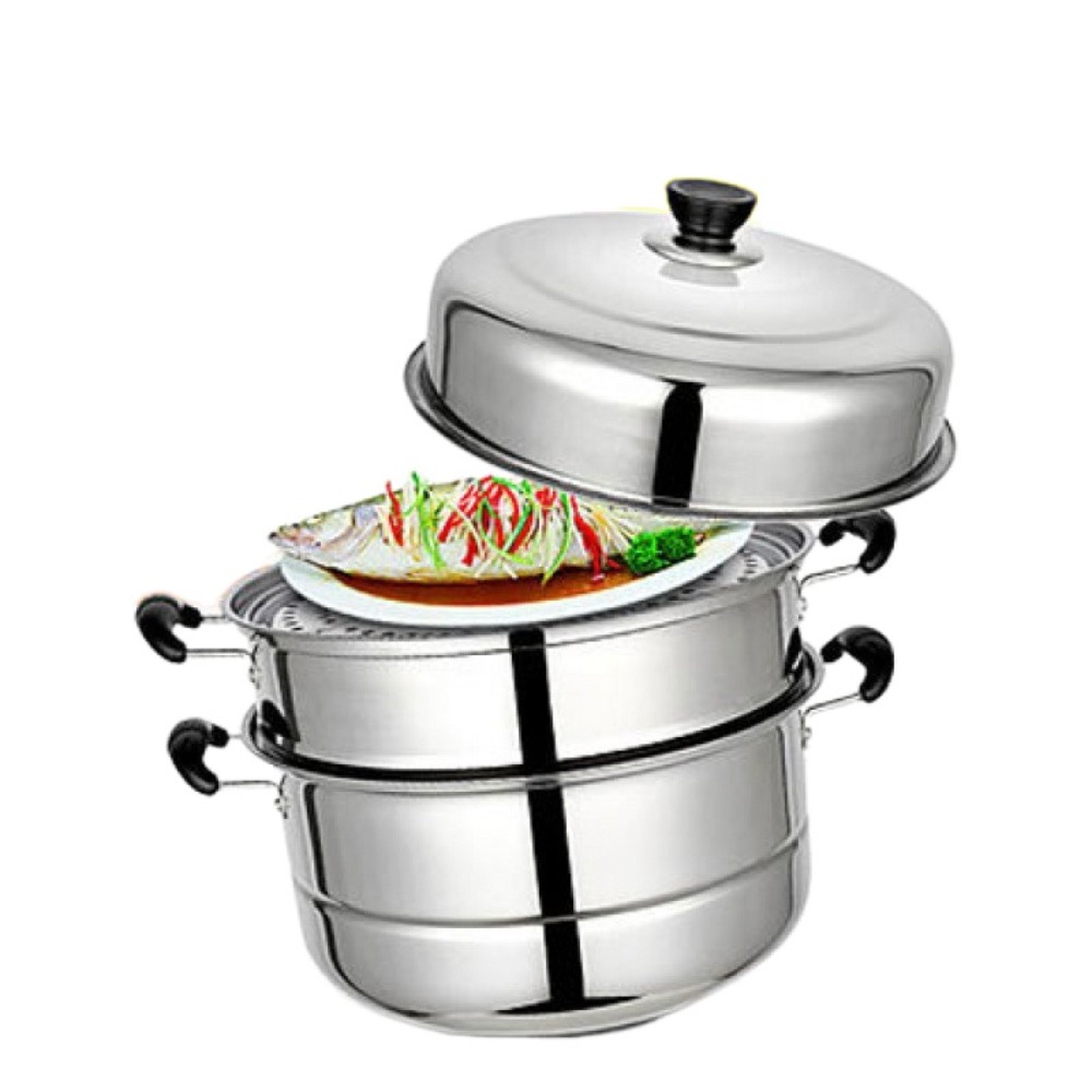 Stainless Steel Steamer Cooker 26-34cm Thickened Soup Steam Pot 3 Layer Deepened Stockpot Cookware Induction Cooker Gas