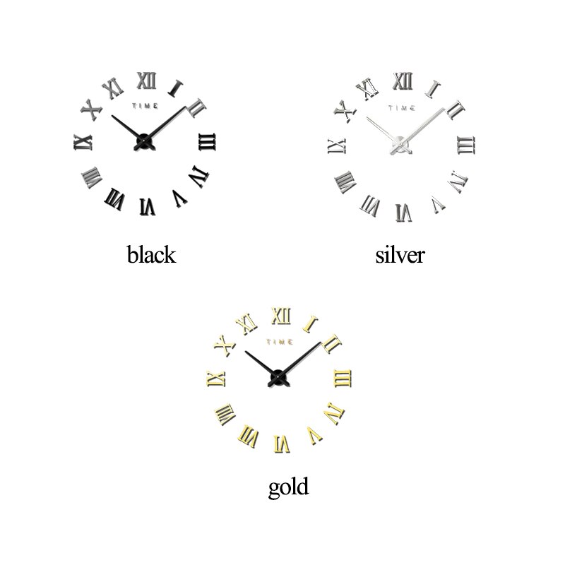 Digital wall clock Roman numerals 3D large round wall clock DIY self adhesive living room clocks for home