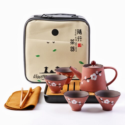 Japanse Stijl Mini Thee Set Draagbare Reizen Kung Fu Thee Set Een Pot En Vier Kopjes Met Lade Keramische Theekopje maak Theepot: C--6 piece set