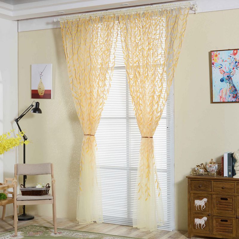 Modern Tulle Curtains for Living Room Bedroom Kitchen Green Leaf Sheer Curtains for Window Tulle Curtains Drapes